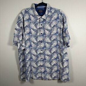 Nat Nast XXL Blue Palm Silk Blend Hawaiian Short Sleeve Button‎ Up Shirt